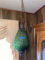 VINTAGE GREEN GLASS SWAG LAMP