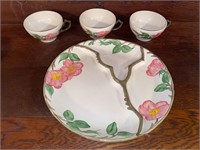 VINTAGE FRANCISCAN DIVIDED PLATTER AND COFFEE CUPS