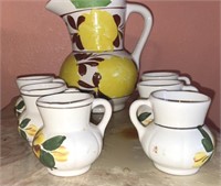 Ceramic Pitcher and 6 mugs, Flowers
