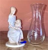 Porcelain Mother with Child reading, glass vase