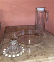 Misc glassward, Burple candle holder, Pyrex dish,