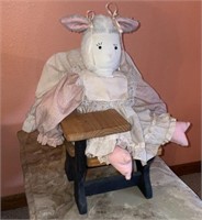 Lamb doll in wood school desk