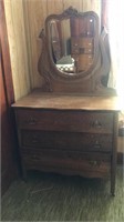 Antique Dresser with Beveled Harp Back Mirror
