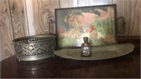 Metal Trays, Casserole Carrier and Figurine