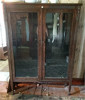 Antique Glass Front Wooden China Cabinet