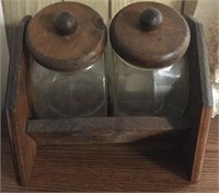Canisters and Wooden Rack