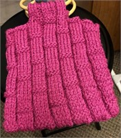 Pink knitted bag , checkerboard design 10”x10”