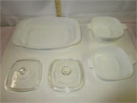 Pyrex Casserole Dishes, Basket, & Fish Plate