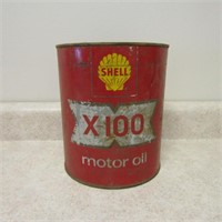 Shell X-100 Motor oil can 8" tall.