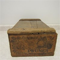 Antique California prunes wood crate w/lid.