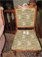 Wood Carved Brocade Type Material Chair with