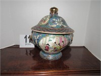 11" Tall Hand Painted Asian Themed Ginger Jar