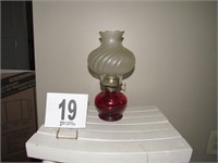 Ruby Red Stained Glass Oil Lamp with Swirl Style