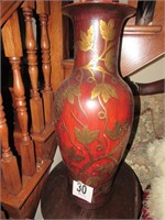 Tall Floor Vase Cherry Tone with Gold Leaf Accent