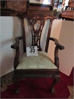 Child's Wood Carved Arm Chair with Cushioned Seat