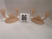Pair of Vintage Pale Pink Double Candle Holders