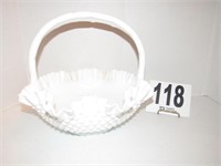 Fenton White Hobnail Basket (Milk Glass) 9.5x8.5"