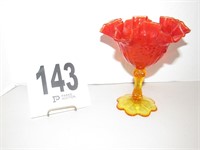 Amberina Glass 7" Tall Ruffle Top Pedestal Dish
