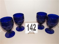 (4) Cobalt Blue Glass Stemmed Goblets (R3)