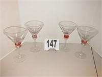 (4) 8" Tall Art Glass Accented Martini Glasses