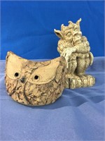 Funky Ceramic Owl & Resin Gargoyle Figure