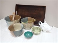Wood Serving Tray, Pottery Bowls and More