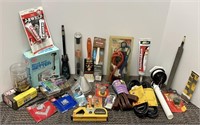 Assorted electrical items, bungee cords, tools,
