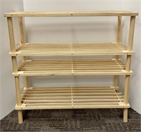 (2) wood shoe racks, (1) Rubbermaid step stool