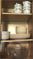Corelle Dishes And Contents Of Cabinet