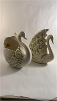 2 Large Swan Ceramic Bowls