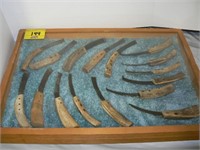 LARGE GROUP HOOF KNIVES IN WOODEN DISPLAY CASE