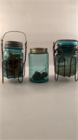 3 Decorative Blue Ball Jars