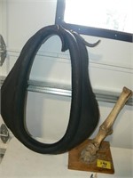 HORSE COLLAR, REAL HORSE HOOF AND BONES ON