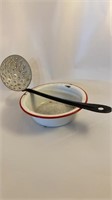 Vintage enamel bowl and strainer