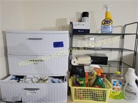 PLASTIC STACKING DRAWERS, WIRE RACK, SUPPLIES AND