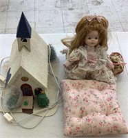 Decorative Church & Doll w/ Pillow