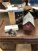 solar lights and bird house