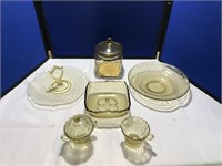 Selection of Yellow Depression Glass: Serving Piec