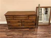 Oak 7 Drawer Triple Dresser w/ Mirror