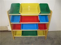 Open Storage Rack with Removeable Plastic Bins