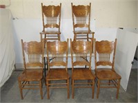 6 Oak Press Back Chairs