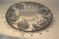10 1/2" Round glass server with frosted leaf edge