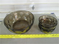 Smoked Glass Bowl with 4 Serving Dishes