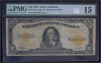 1922 Large Size US $10  Gold Certificate