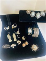 Vintage Silver & Silverstone Jewelry,16 Pieces