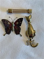 Lot Of Three Gold Tone Brooches
