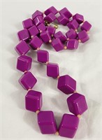 Fuchsia Purple Square Beaded Necklace