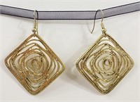 Goldtone Spiral Diamonds Pierced Earrings