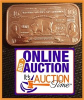 10 TROY OZ 999 FINE COPPER BULLION BAR - RARE