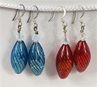 2 Pair of Beaded Bulb Pierced Ear Wire Earrings